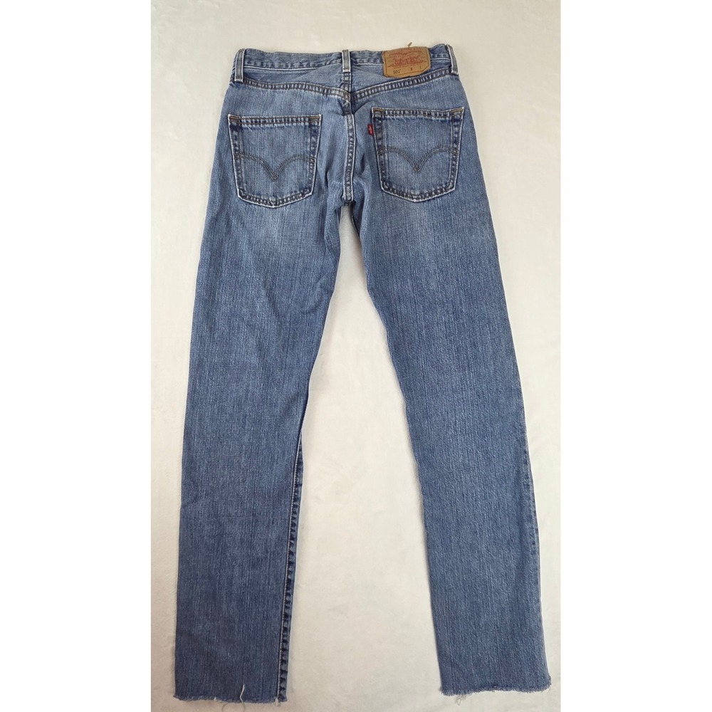 Levi's 501 Men W28 L34 Blue Straight Leg Button Fly Cut Off Raw Hem Jeans 0574 - Picture 8 of 10
